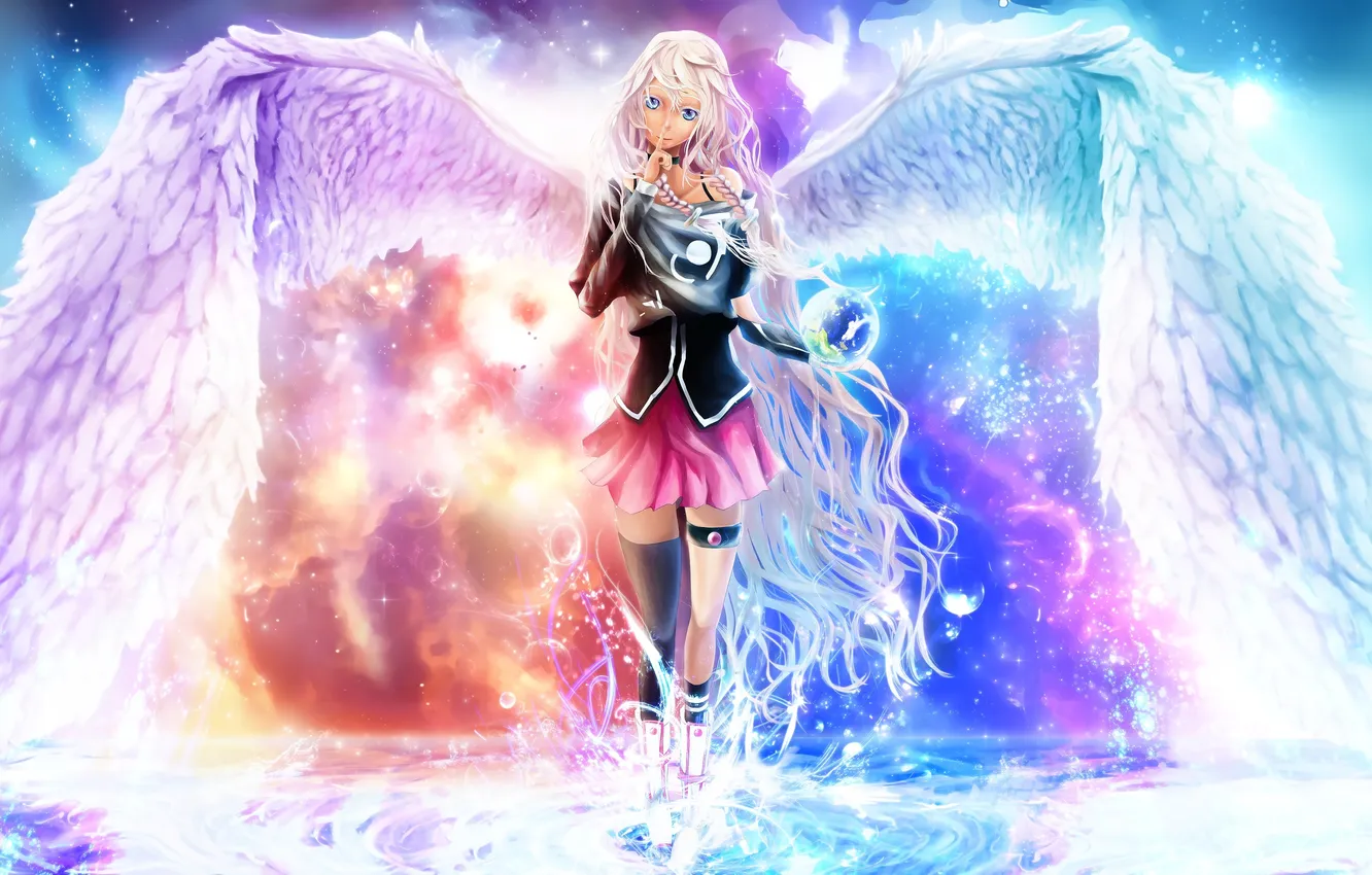 Photo wallpaper look, girl, space, magic, wings, angel, vocaloid, gesture