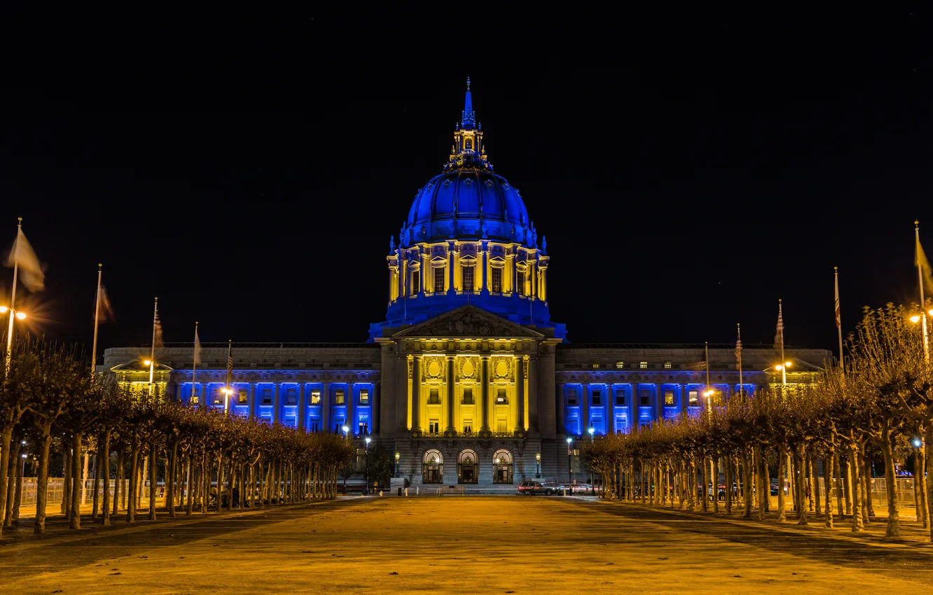 Photo wallpaper the sky, night, lights, San Francisco, USA, Palace, City Hall