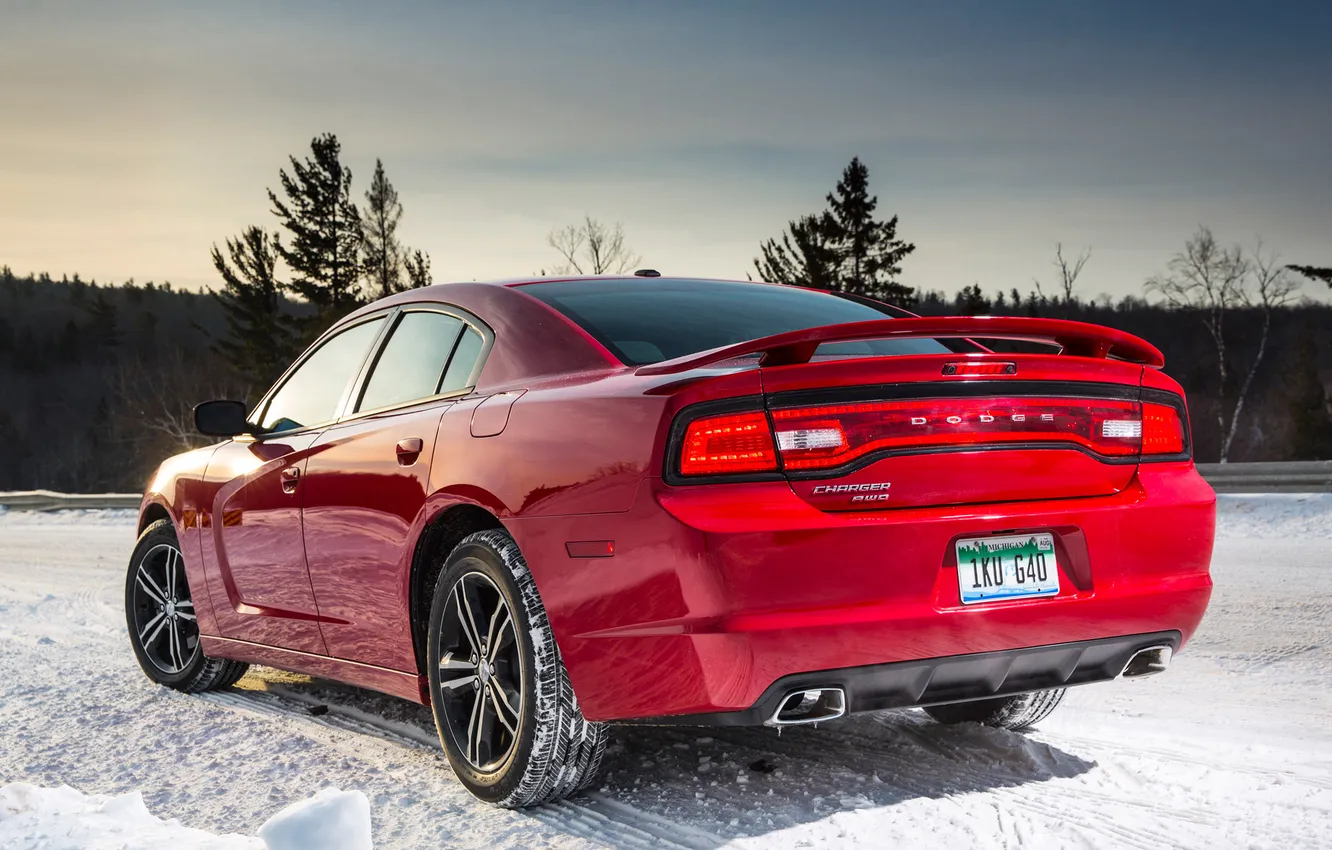 Photo wallpaper red, Dodge, Dodge, Charger, back, the charger, Sport, AWD