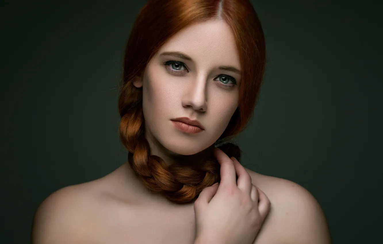 Photo wallpaper face, portrait, beauty, braid, red