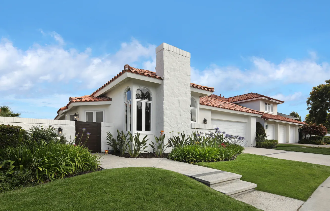 Photo wallpaper flowers, lawn, home