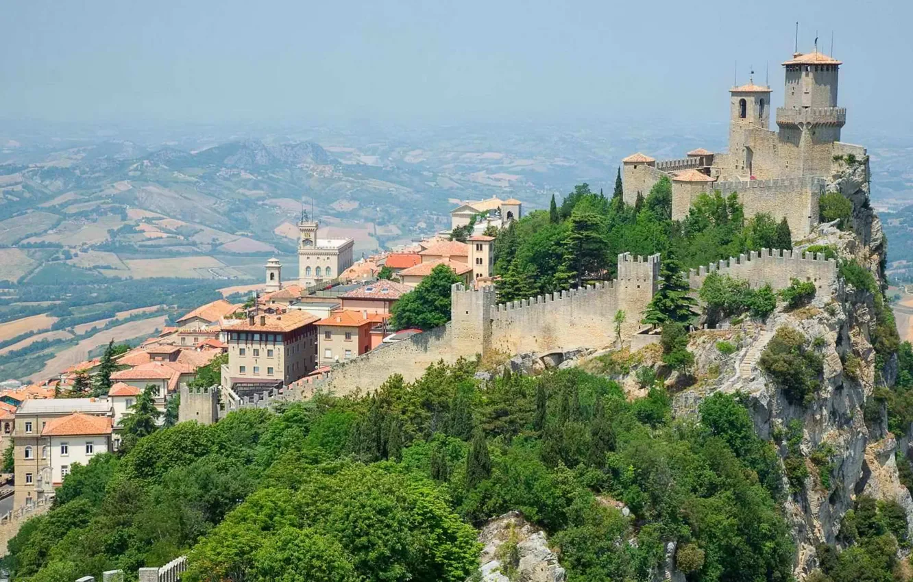 Photo wallpaper mountains, the city, castle, San Marino