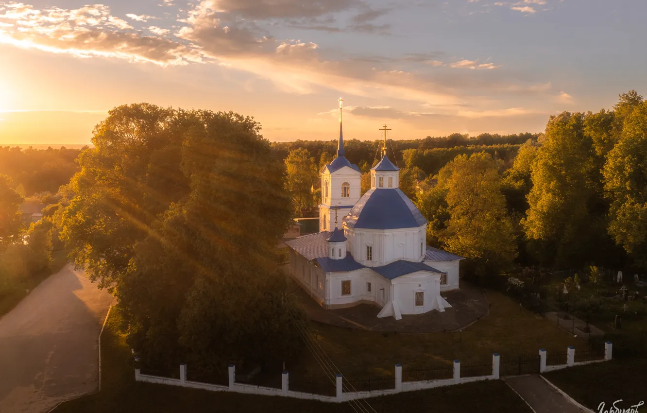 Photo wallpaper road, rays, landscape, sunset, temple, Ilya Garbuzov