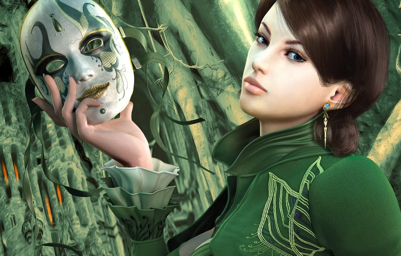 Photo wallpaper green, mask, mystery