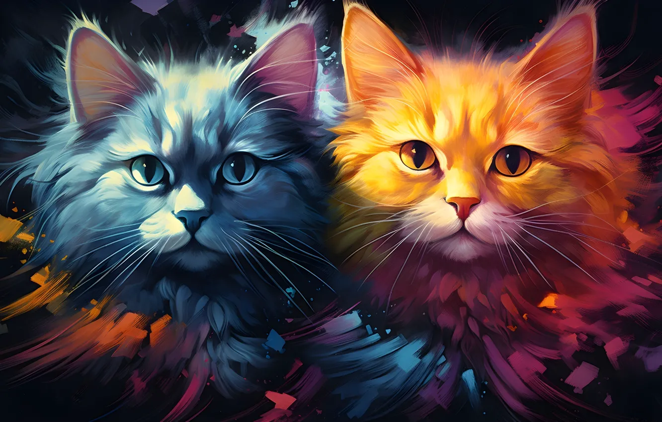 Photo wallpaper cat, face, grey, red, red, cats, meow, pets