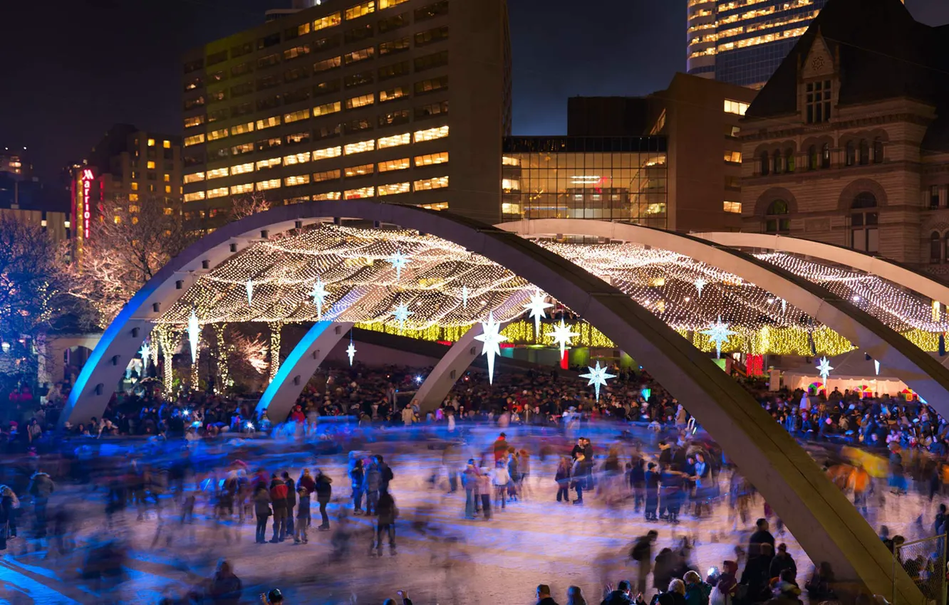 Photo wallpaper area, Canada, rink, Toronto, Nathan Phillips square