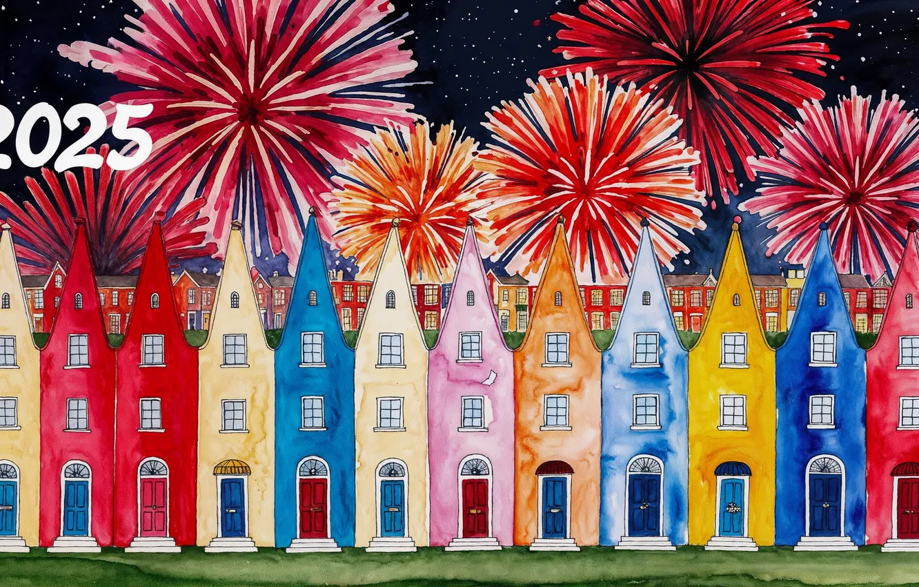 Photo wallpaper new year, home, salute, fireworks, 2025