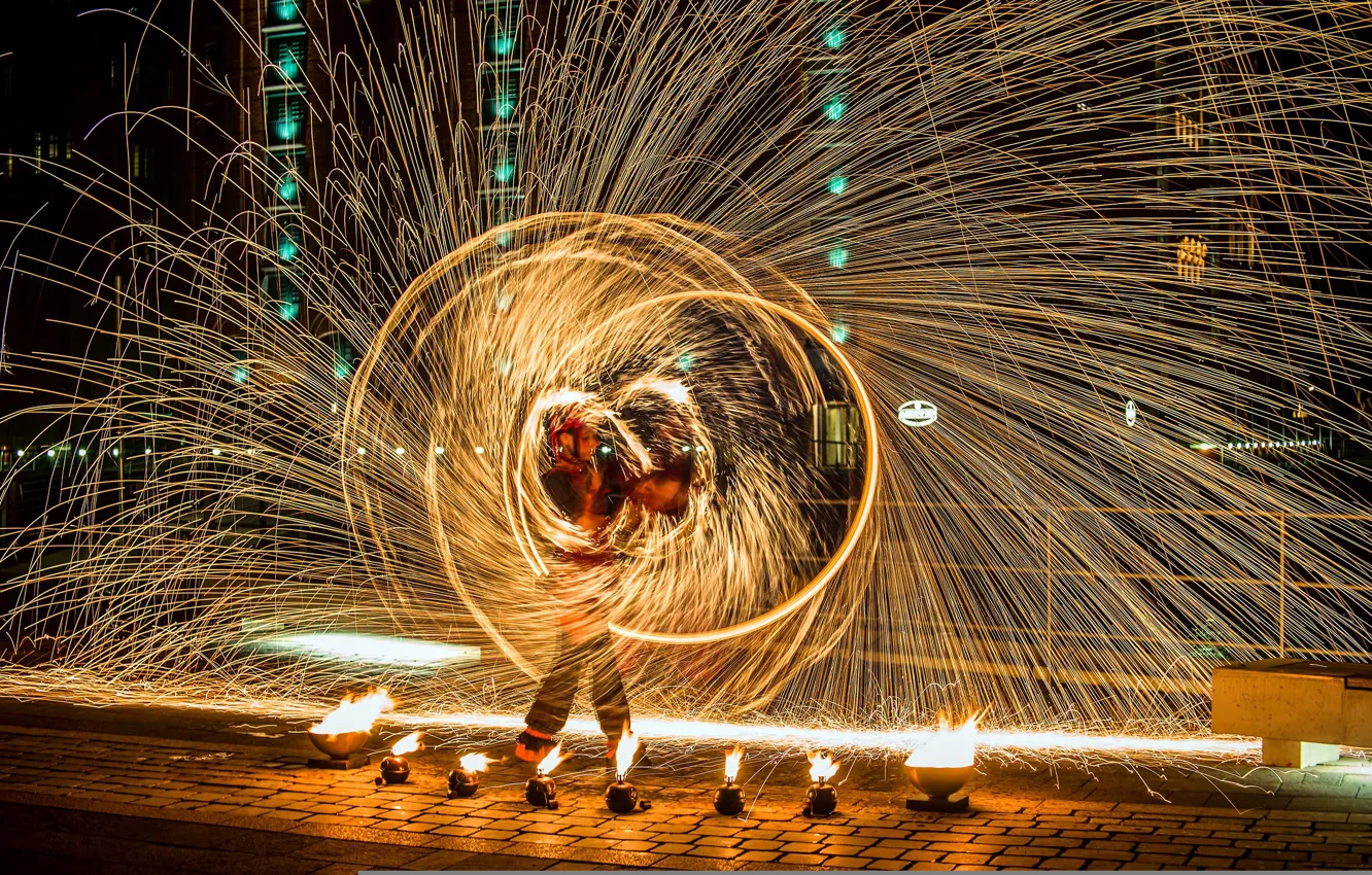Photo wallpaper lights, flame, sparks, show, FAKIR, sight