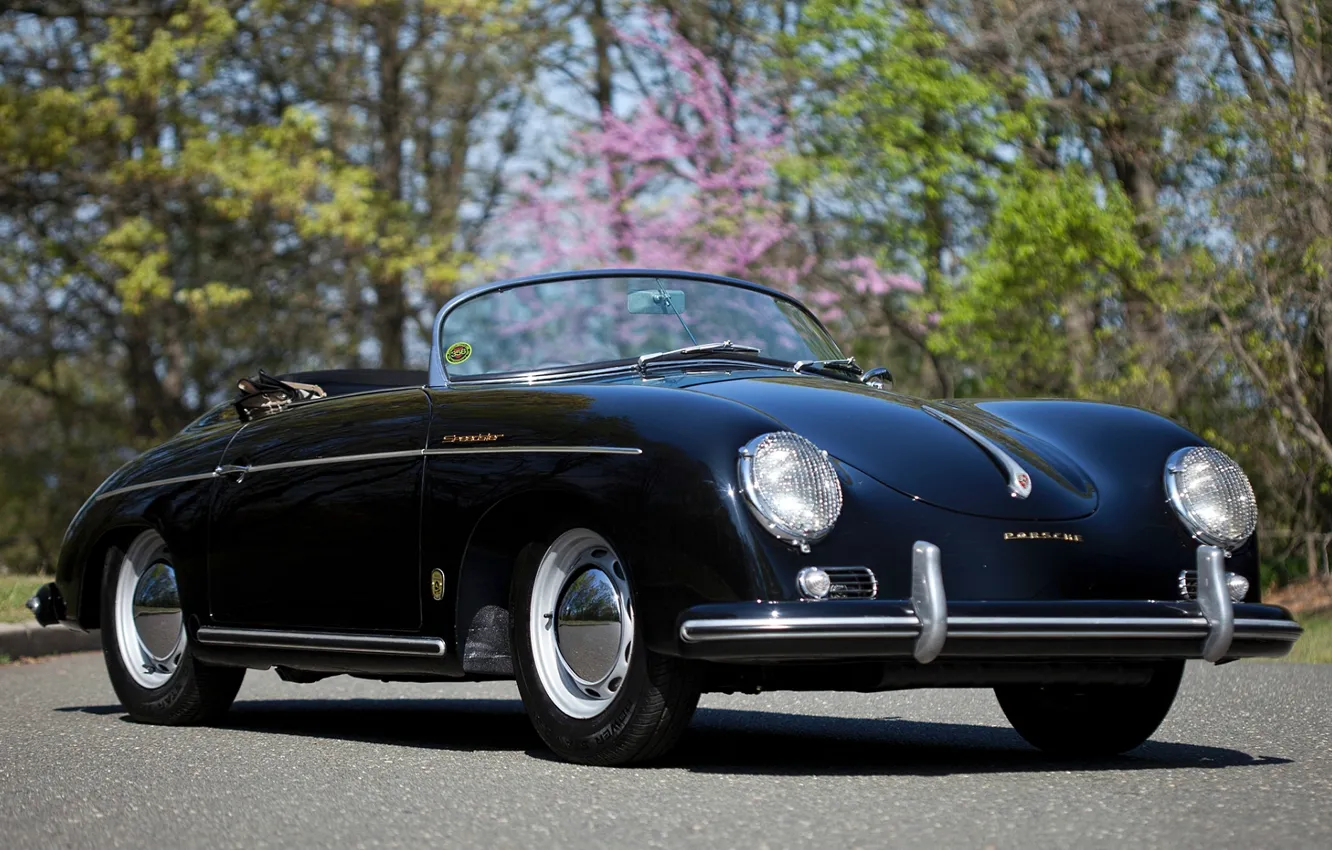 Photo wallpaper background, black, Porsche, Roadster, Porsche, classic, the front, 1955