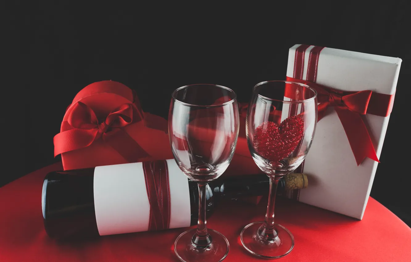 Photo wallpaper wine, glass, red, love, romantic, hearts, valentine's day, gift