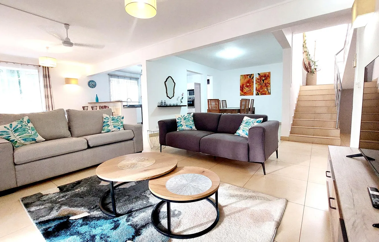 Photo wallpaper design, style, Villa, interior, ladder, spacious living room