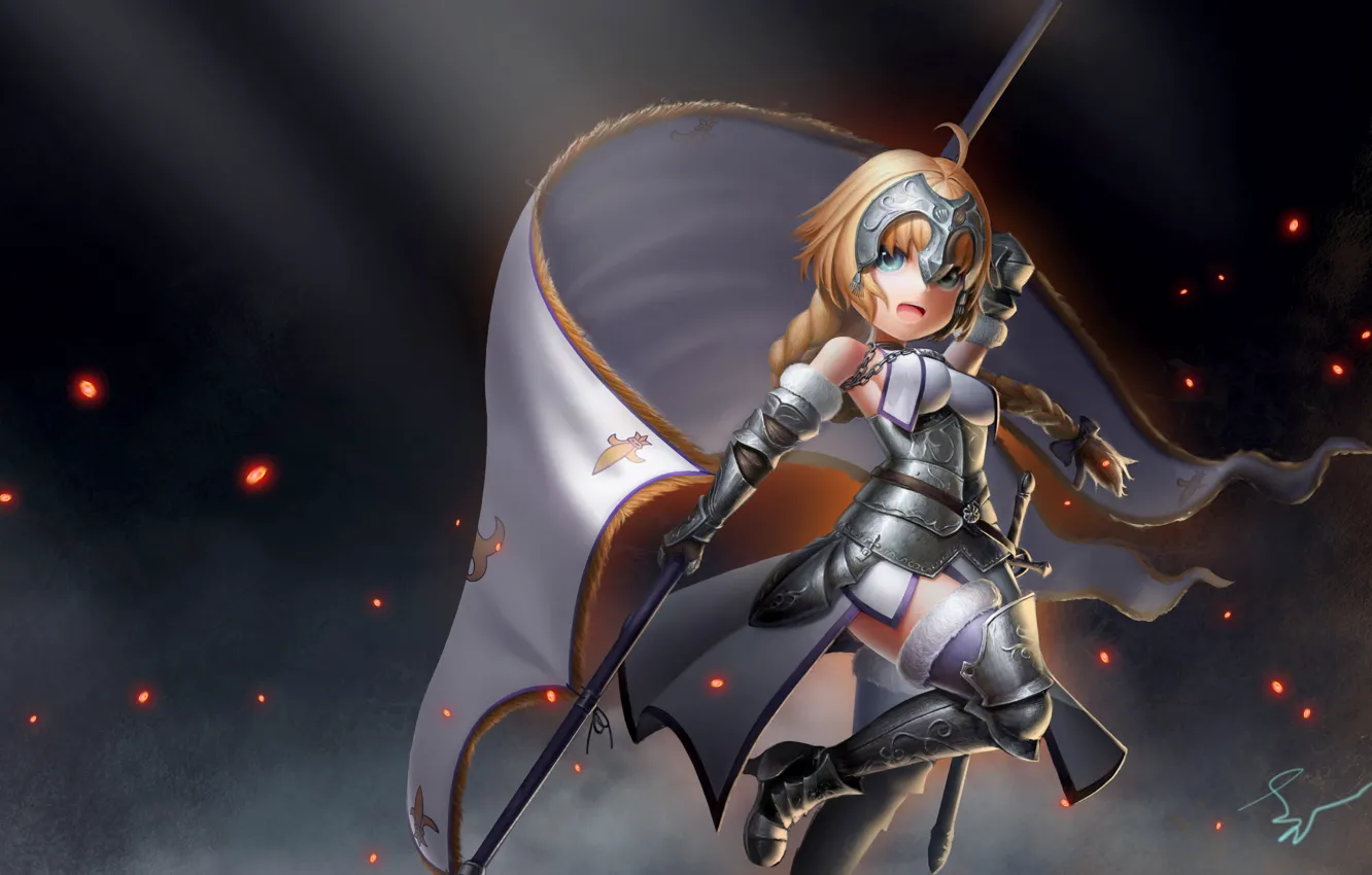 Photo wallpaper stars, weapons, armor, anime, anime, bokeh, Anime girl, Woman Warrior