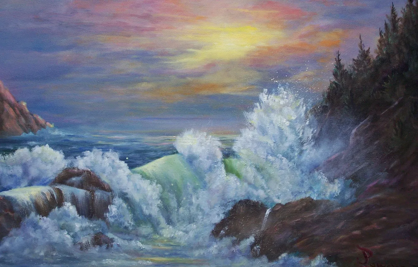 Photo wallpaper wave, the sky, squirt, the ocean, paint, art, Jean Powers, Ocean View