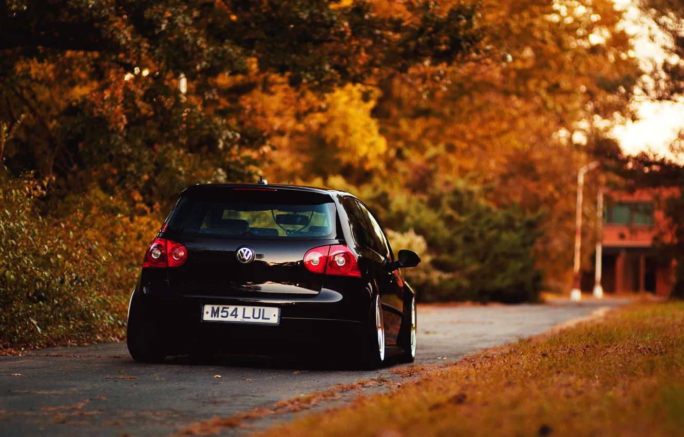 Photo wallpaper road, autumn, leaves, Volkswagen, cars, auto, Golf, cars walls