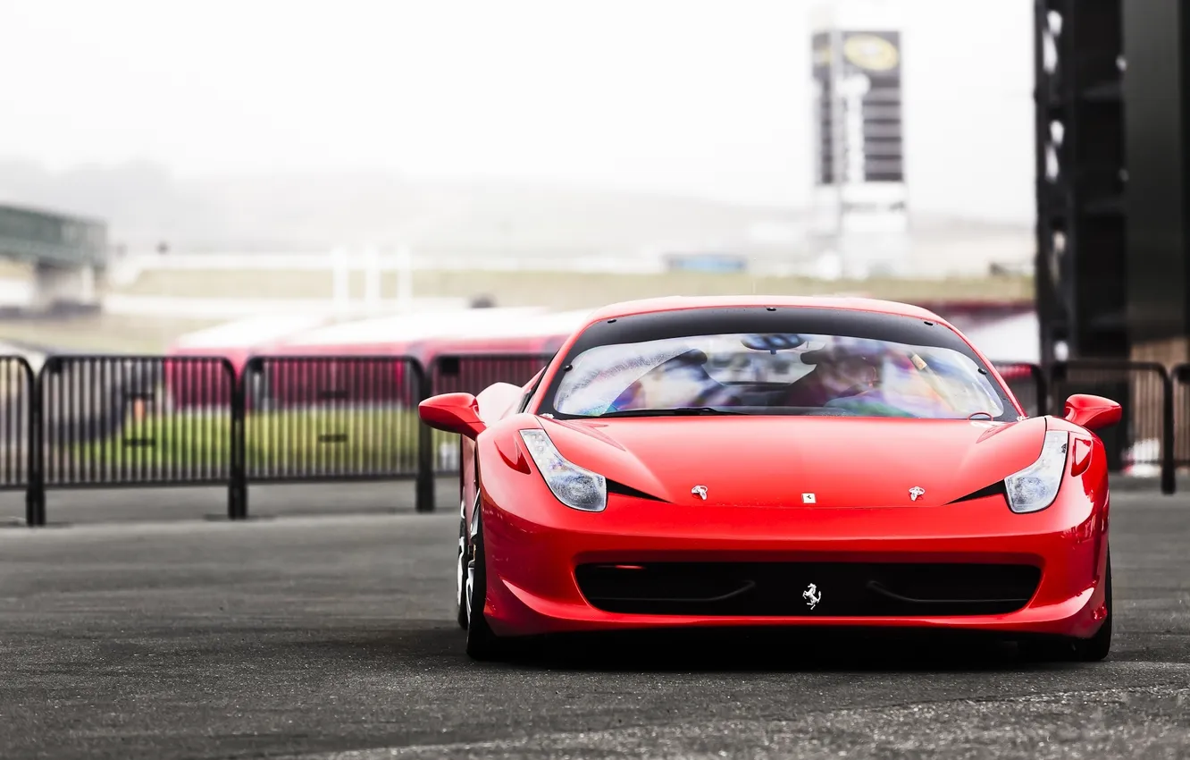 Photo wallpaper red, the fence, Ferrari, red, Ferrari, the front, challenge, 458 Challenge
