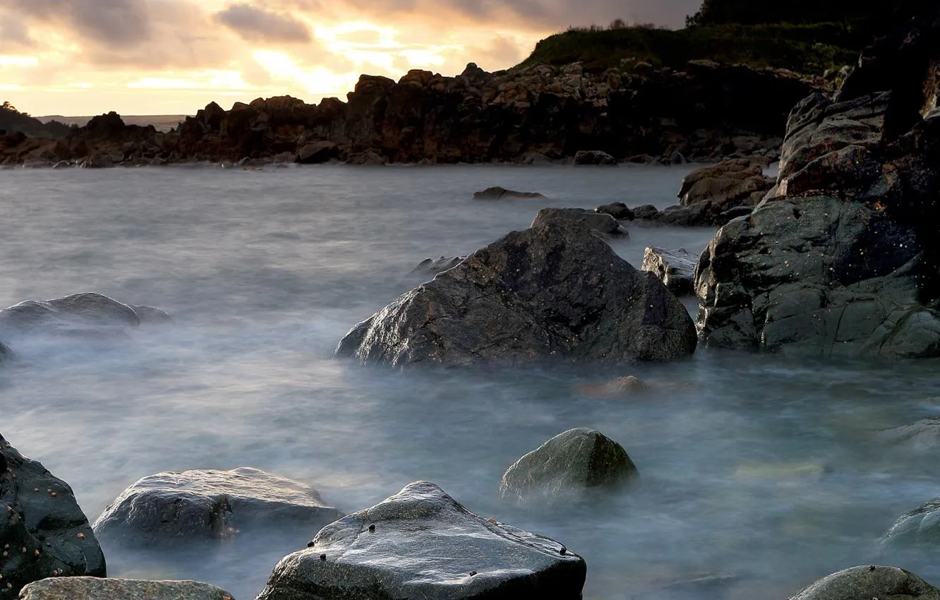 Photo wallpaper sea, water, stones, surf, stones