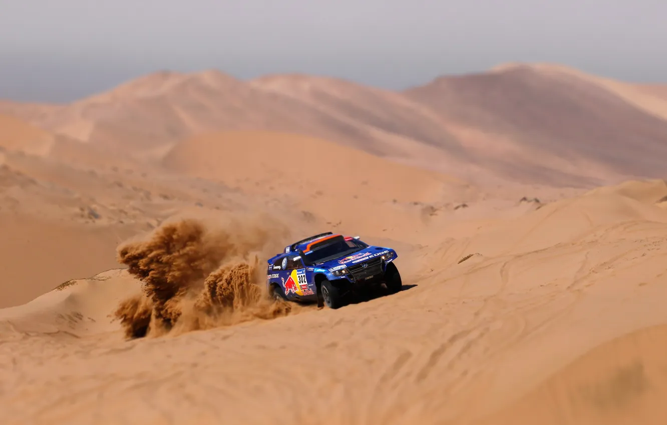 Photo wallpaper Sand, Blue, Volkswagen, Desert, Race, Touareg, Rally, Dakar
