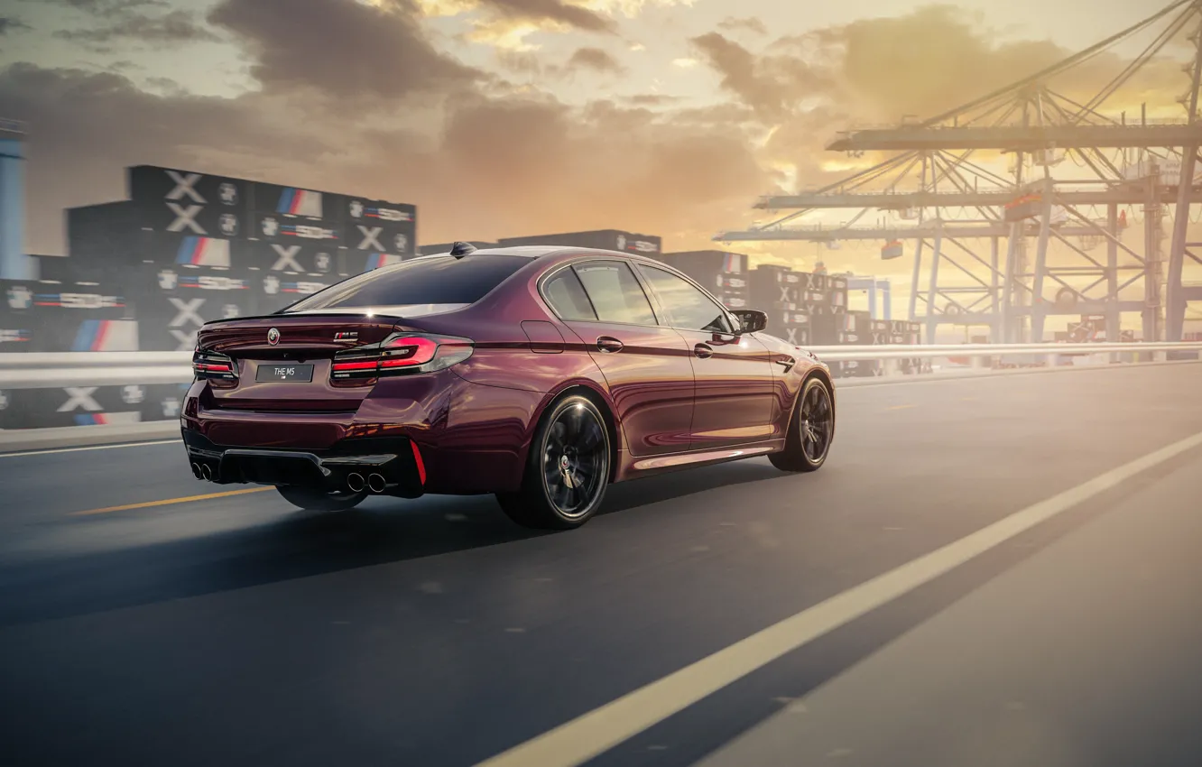 Photo wallpaper car, BMW, speed, rear view, M5, F90, BMW M5 Competition 50 Jahre M Edition