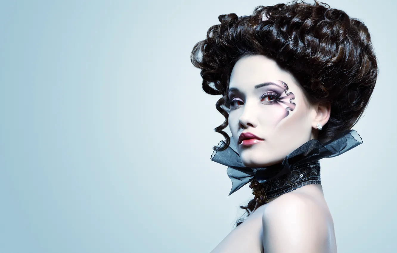 Photo wallpaper look, style, background, portrait, makeup, brunette, hairstyle, outfit