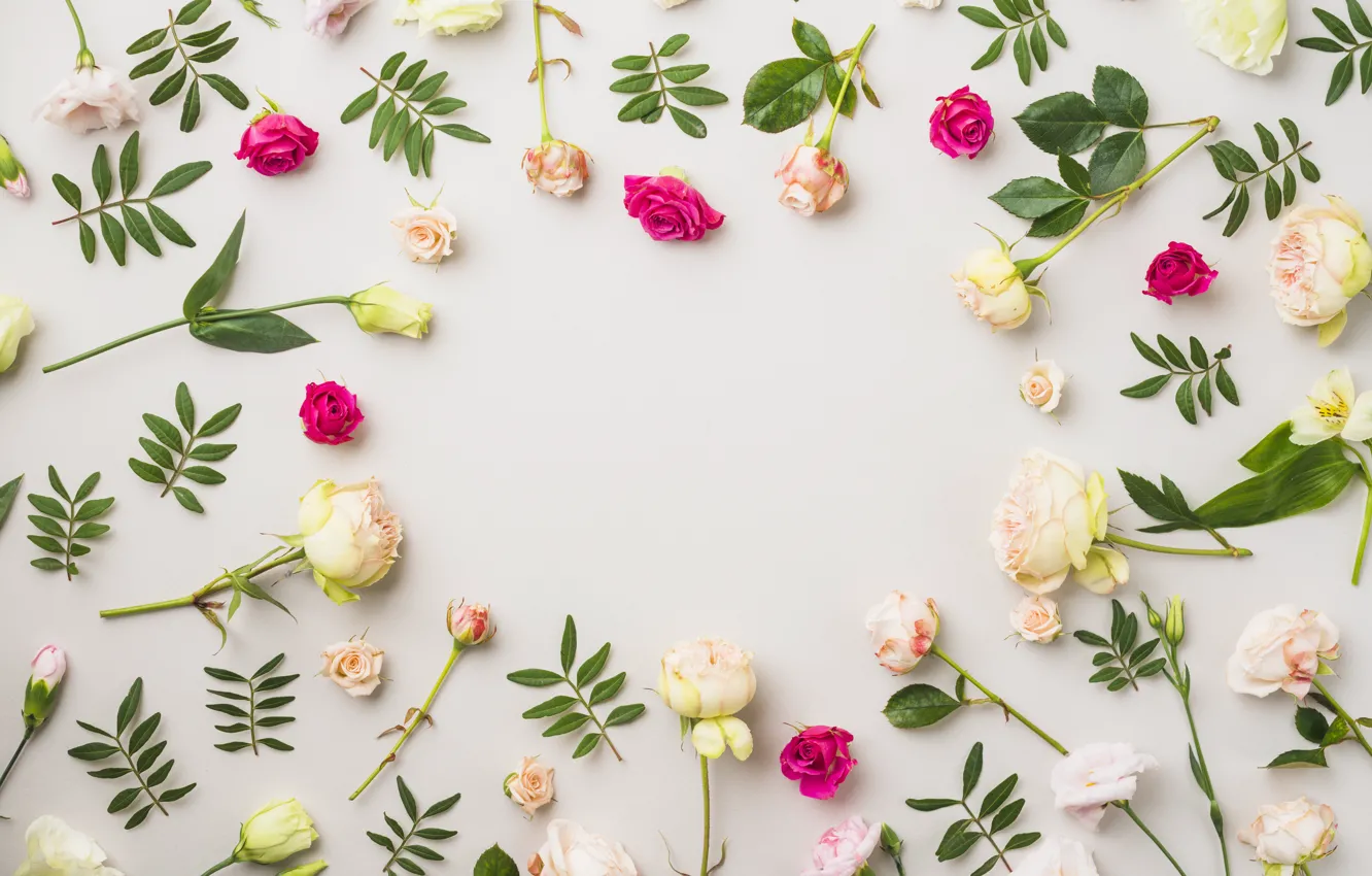 Photo wallpaper flowers, Roses, Eustoma