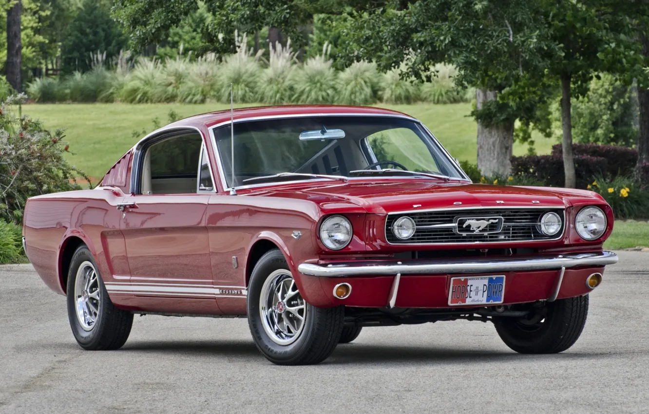 Photo wallpaper Red, Ford Mustang, Fastback, 1966, Muscle car
