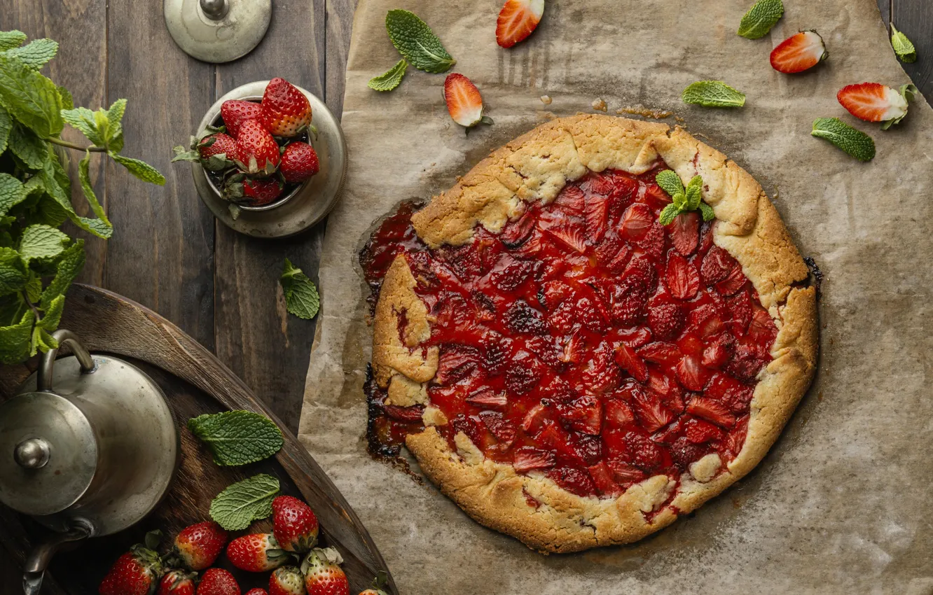 Photo wallpaper berries, strawberry, pie