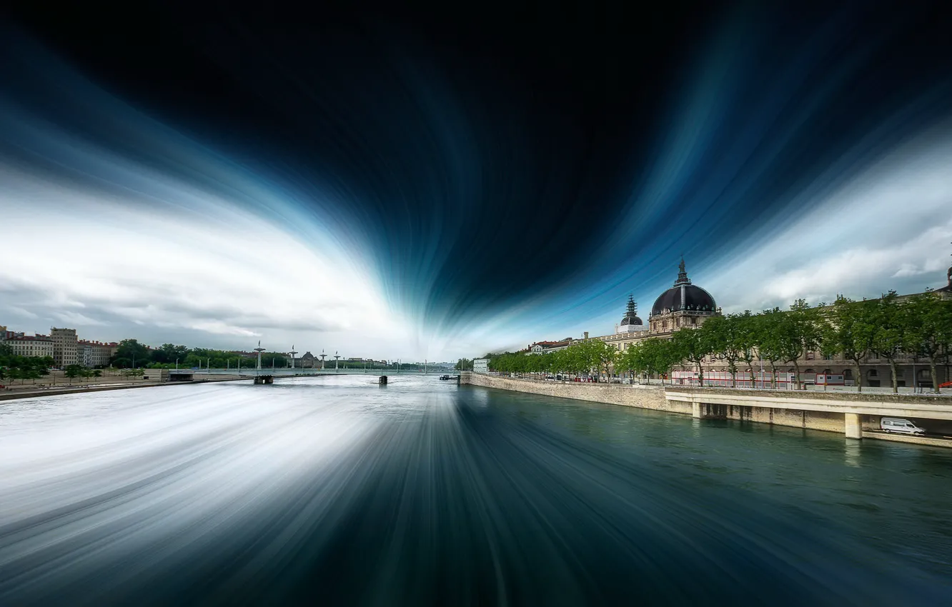 Photo wallpaper France, Lyon, architecture, Rhone, Hotel-Dieu, Bridge of the Guillotière