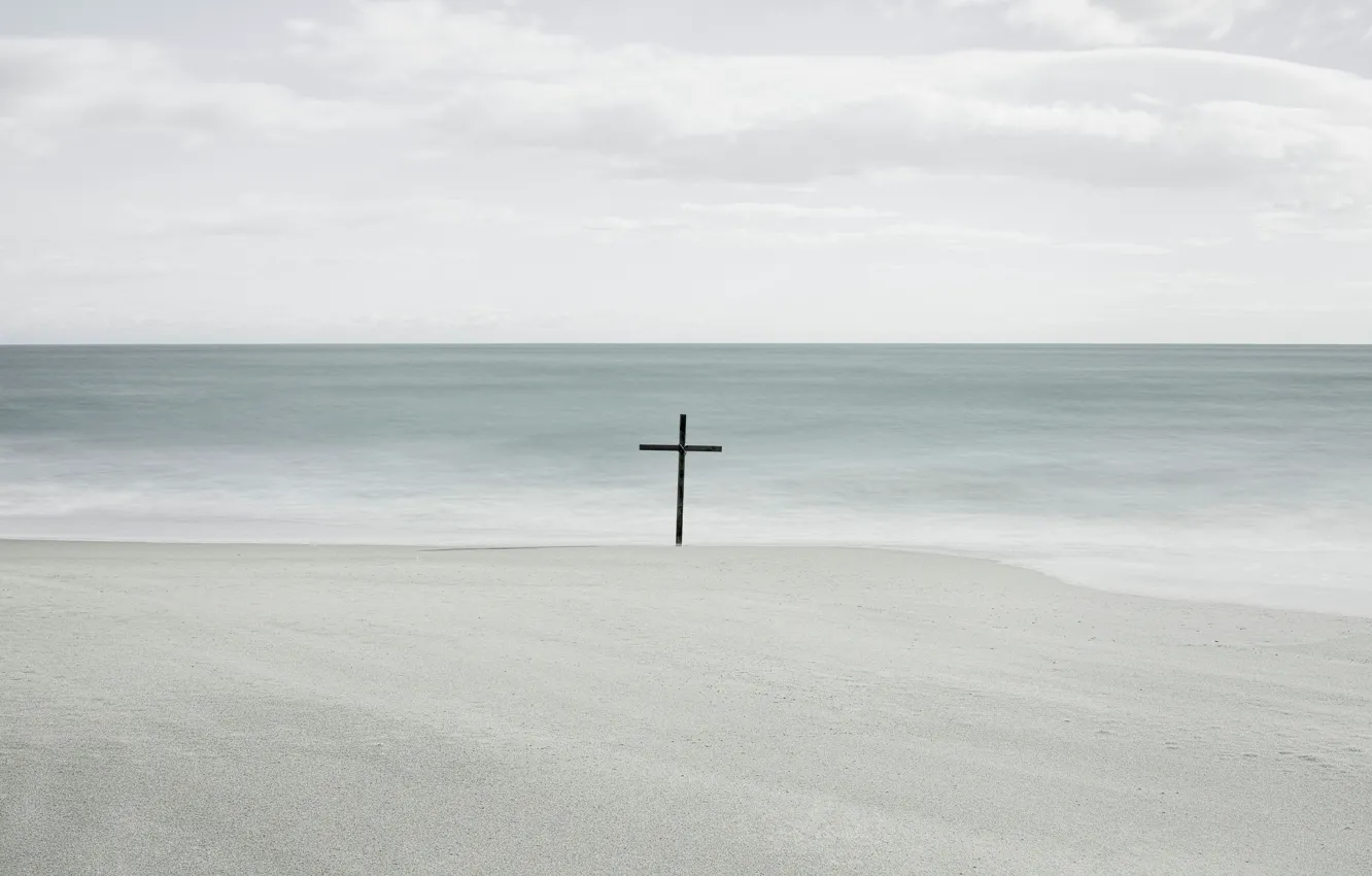 Photo wallpaper sea, shore, cross