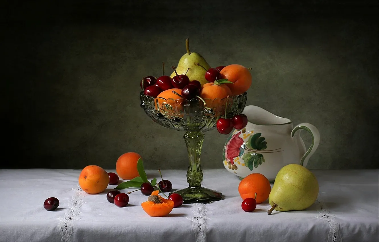 Photo wallpaper table, fruit, still life