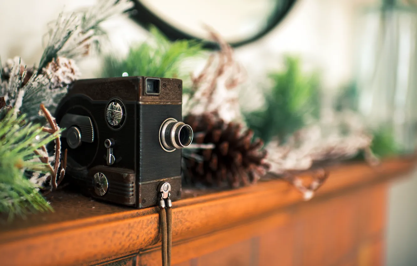 Photo wallpaper winter, branches, holiday, new year, camera, Christmas, the camera, old