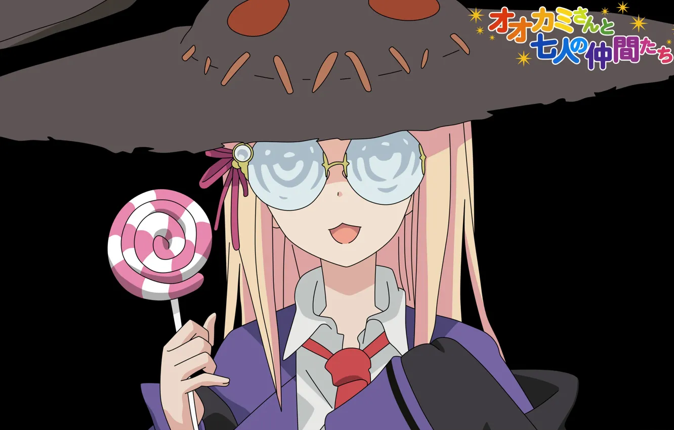 Photo wallpaper background, black, hat, glasses, tie, characters, lollipops, the witch