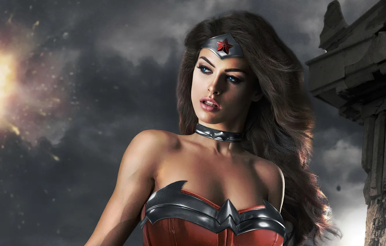 Photo wallpaper look, girl, makeup, costume, Wonder Woman, cosplay