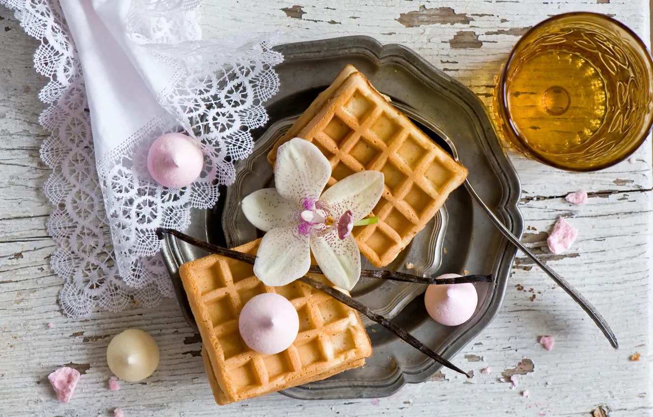 Photo wallpaper Breakfast, waffles, marshmallows
