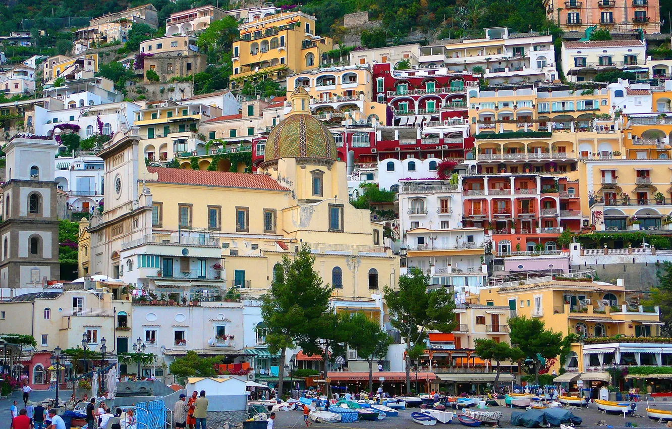 Photo wallpaper mountains, home, slope, Italy, Positano, Salerno