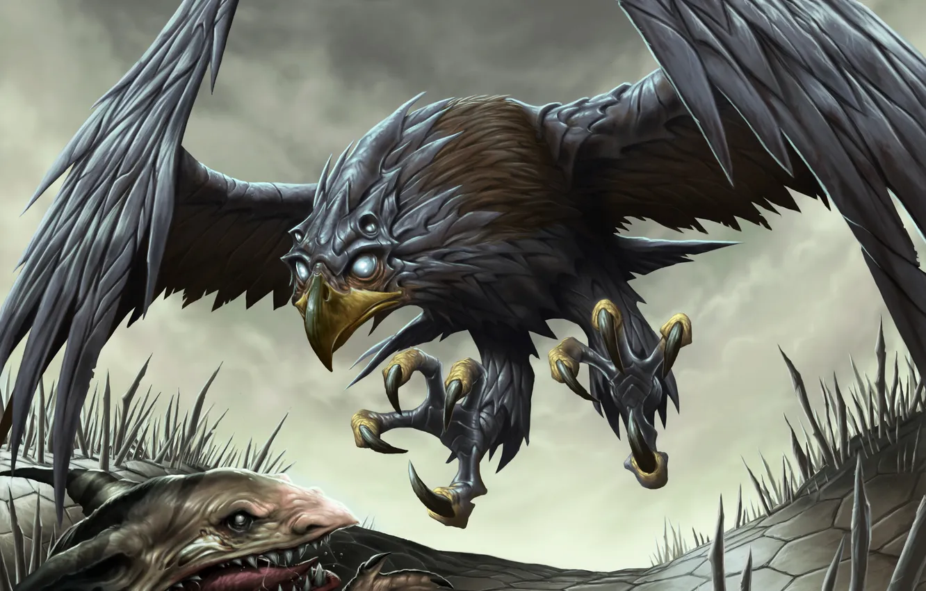 Photo wallpaper wings, teeth, paws, beak, mouth, claws, rat, hawk