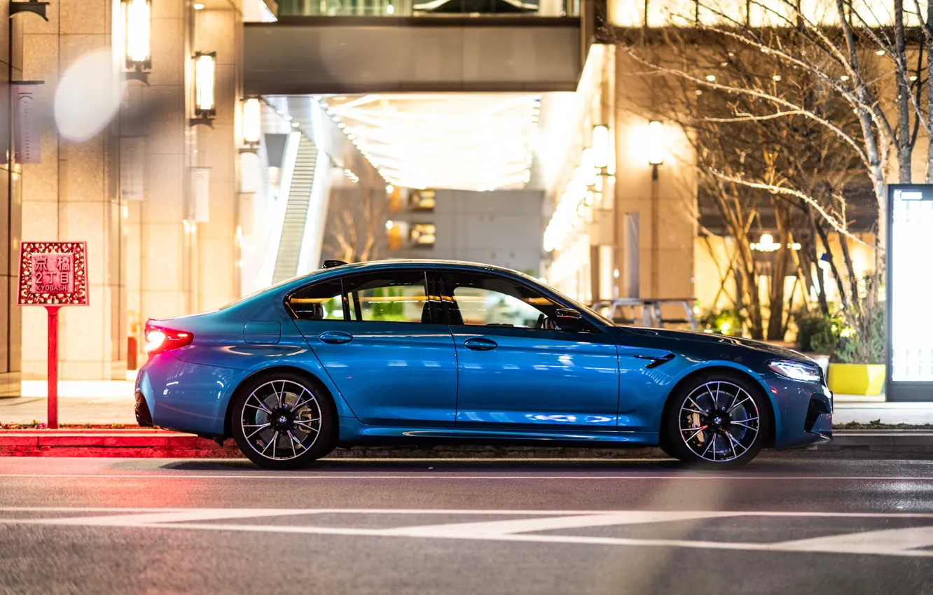 Photo wallpaper BMW, blue, side view, M5, F90, BMW M5 Competition