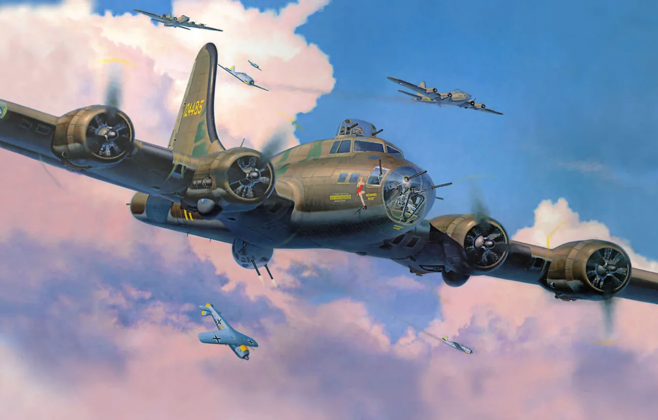 Photo wallpaper figure, fighters, bombers, interception, fw-190, Flying fortress, Boeing B-17 Flying Fortress