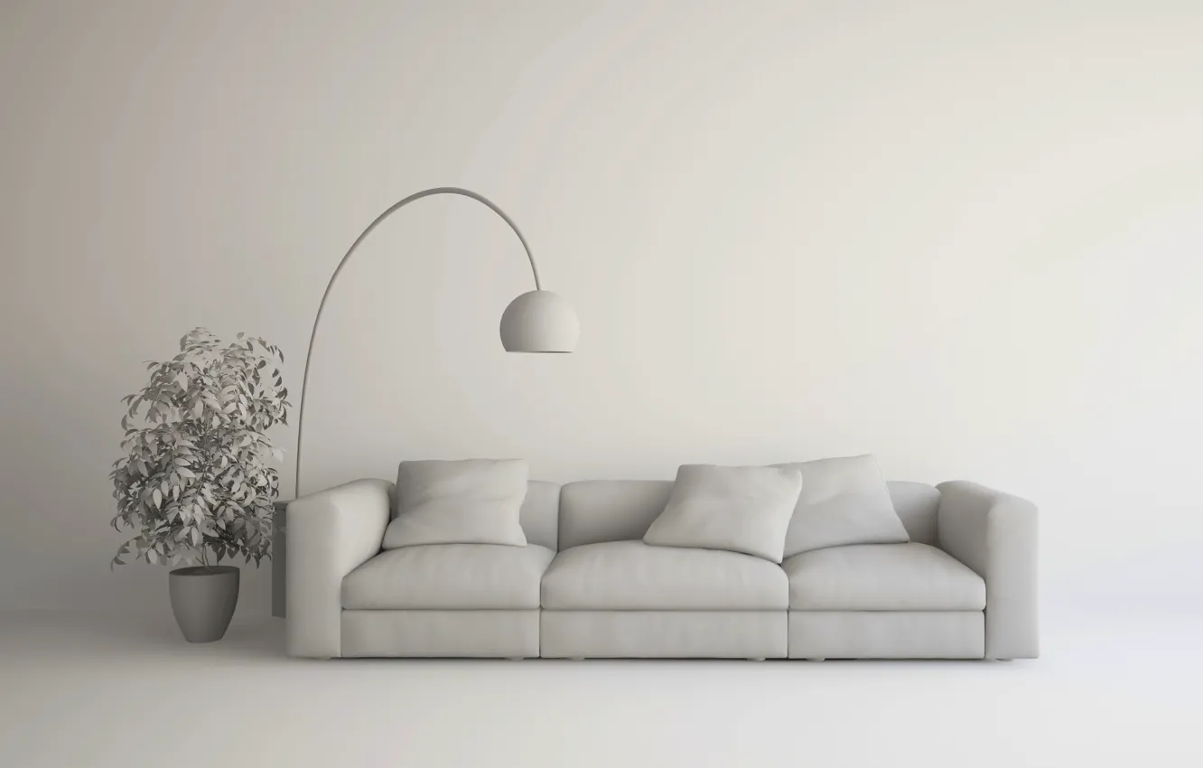 Photo wallpaper design, lamp, couch, living