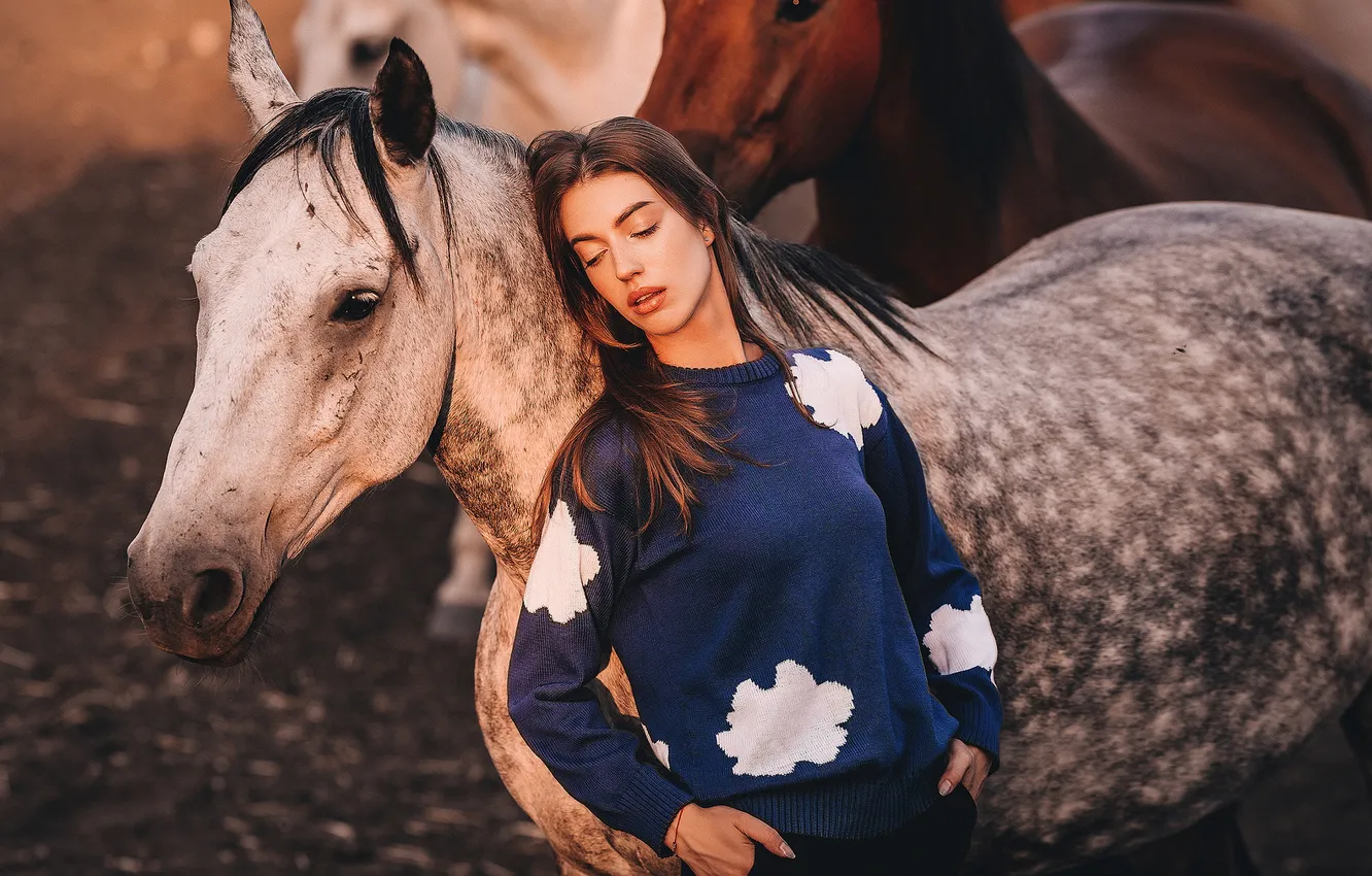 Photo wallpaper girl, pose, horse, horse