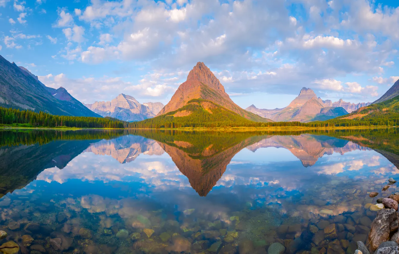 Photo wallpaper landscape, mountains, lake, reflection, USA, Glacier National Park