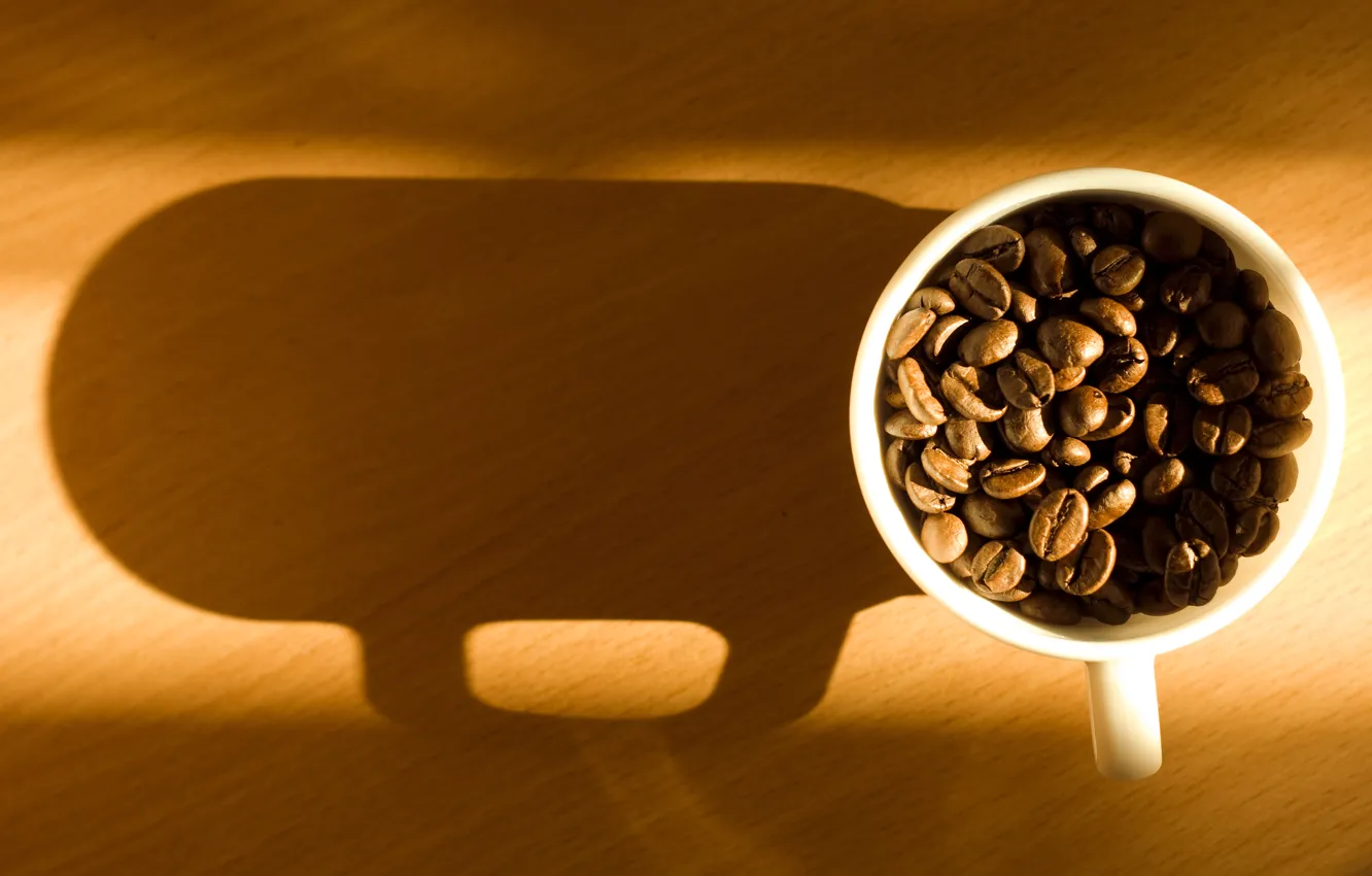 Photo wallpaper light, coffee, shadow, Cup, grain, coffee
