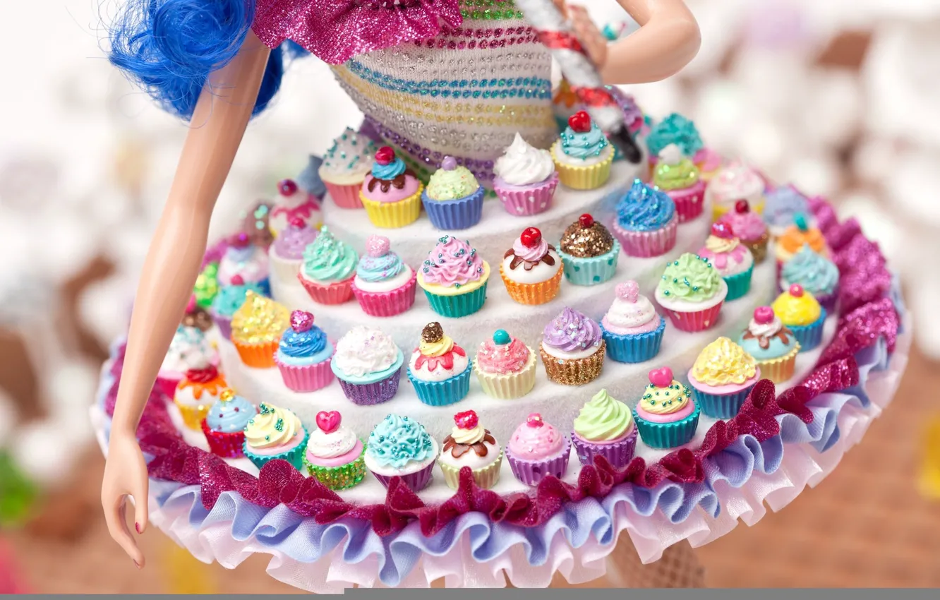 Photo wallpaper doll, dress, sweets, cupcakes