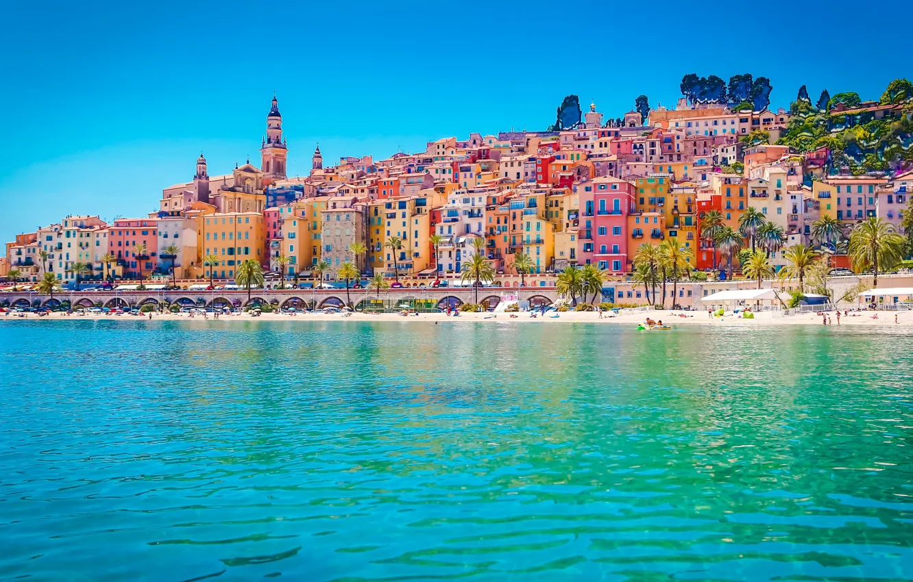 Photo wallpaper sea, bright, France, home, Menton