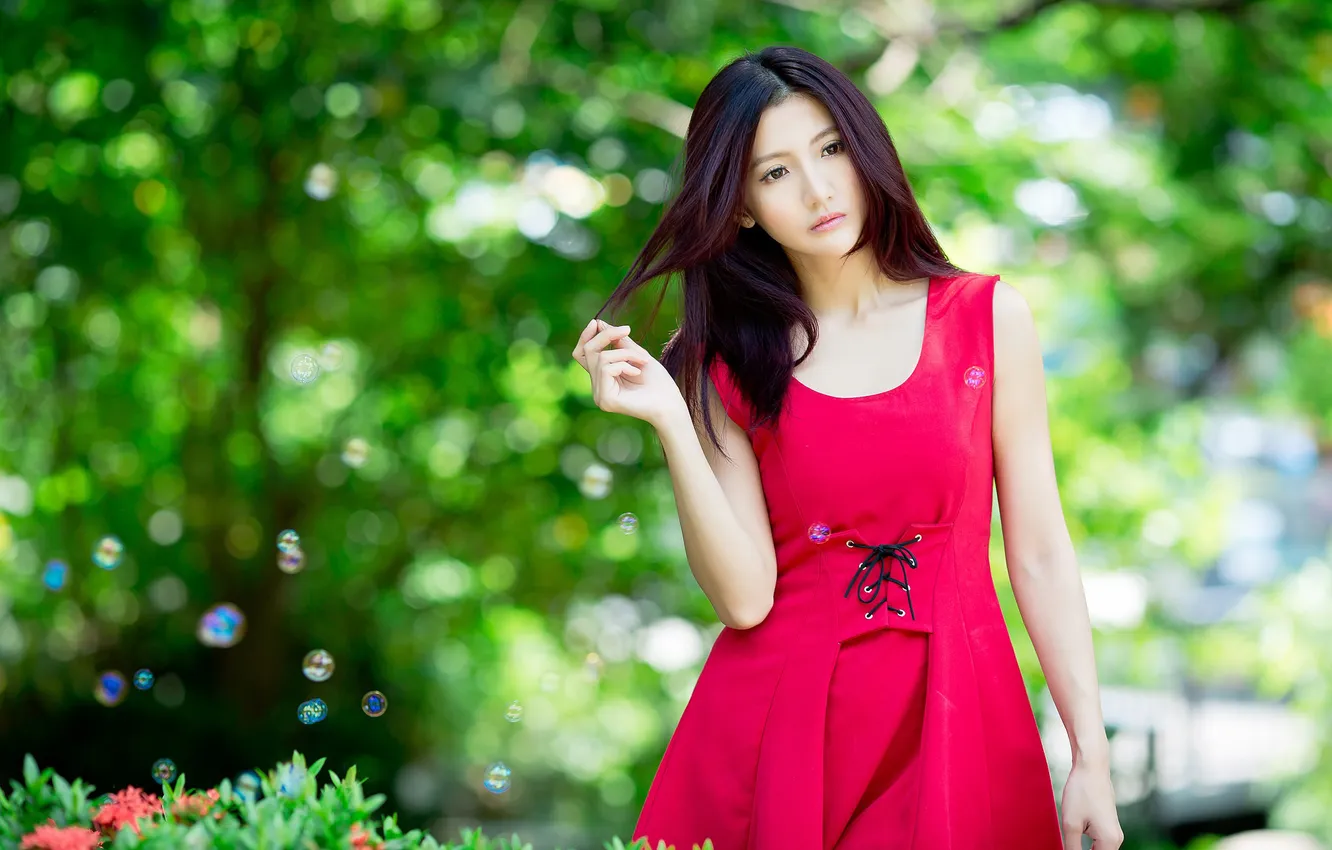 Photo wallpaper pose, model, portrait, makeup, figure, dress, brunette, hairstyle