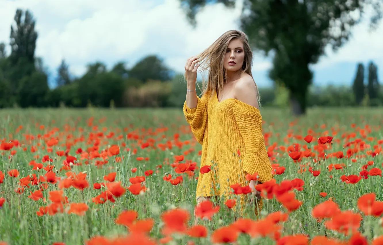 Photo wallpaper field, girl, Maki, while
