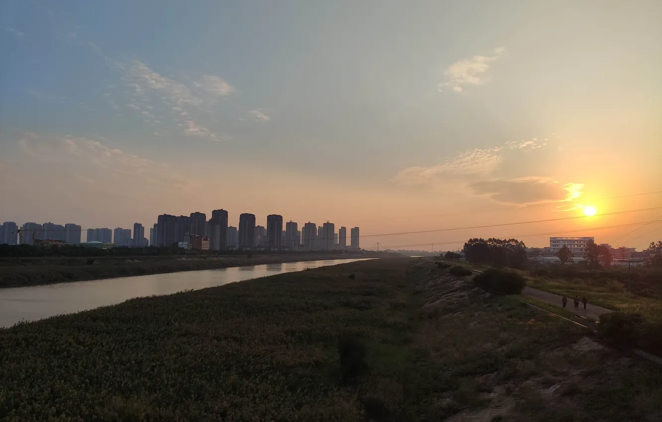 Photo wallpaper river, sunrise, Load