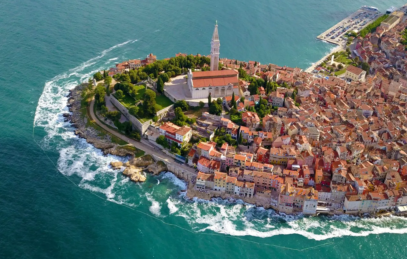 Photo wallpaper sea, home, panorama, Croatia, Rovinj
