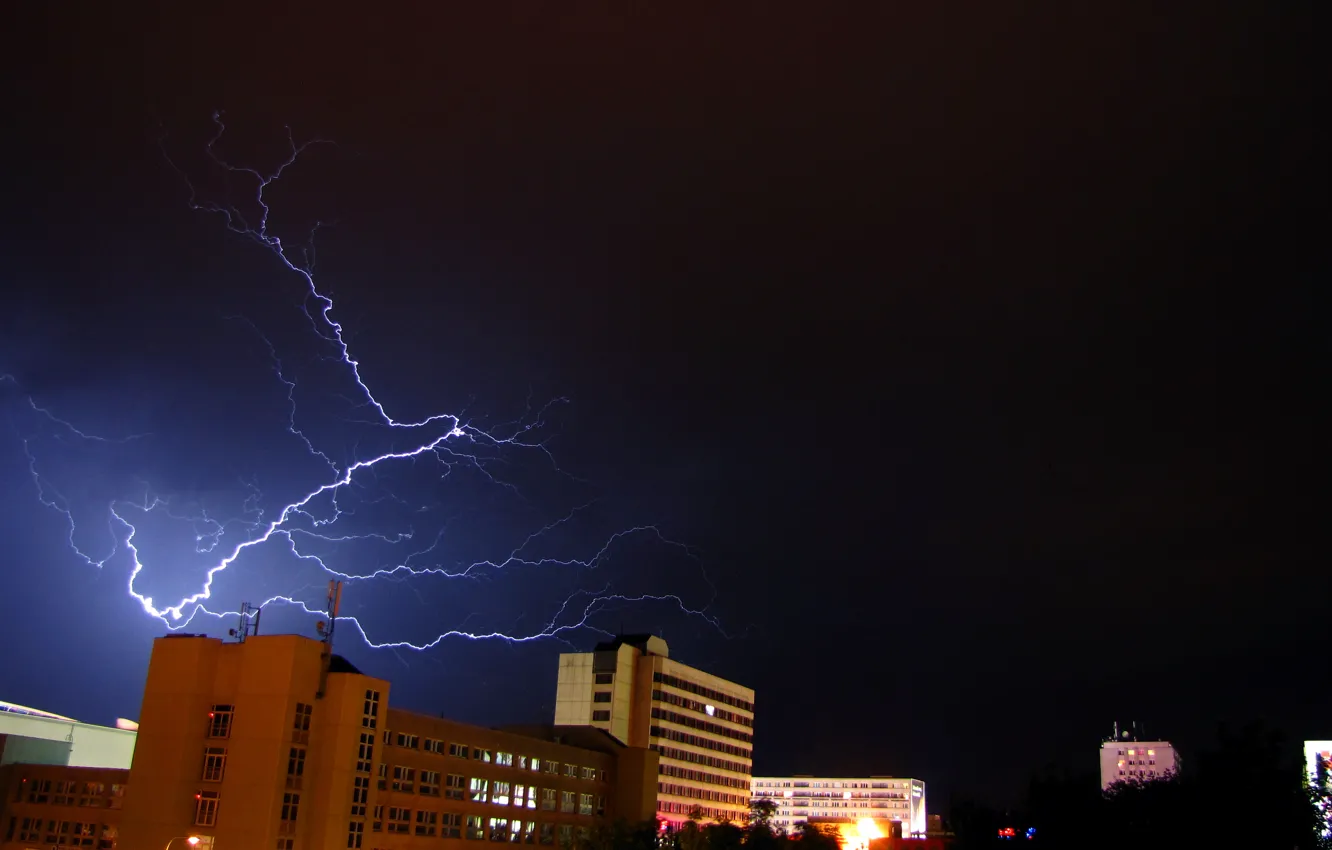 Photo wallpaper storm, night, flash, Czech Republic, Pardubice