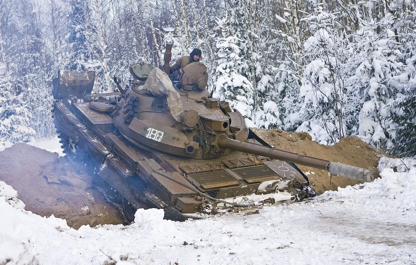 Photo wallpaper winter, snow, tank, USSR, THE T-62A