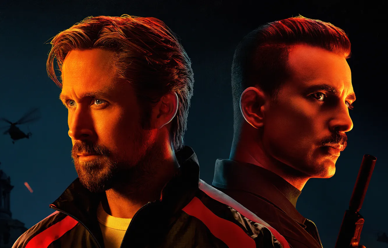 Photo wallpaper action, poster, Chris Evans, Chris Evans, Ryan Gosling, Ryan Gosling, The Gray Man, The Grey …